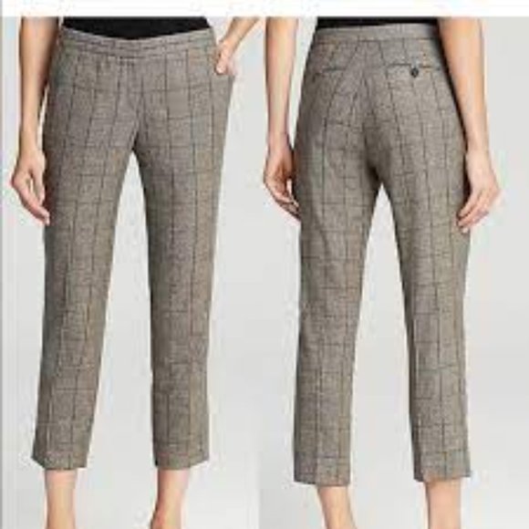 Theory Treeca Windowpane Plaid Wool Trousers - Picture 1 of 9